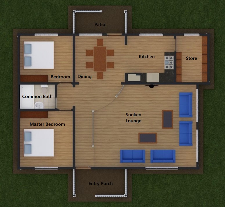 Two Bedroom Bungalow House Plan