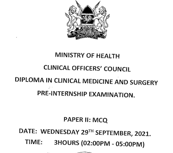 Clinical Officer Council (COC) Exam Past Papers 2021