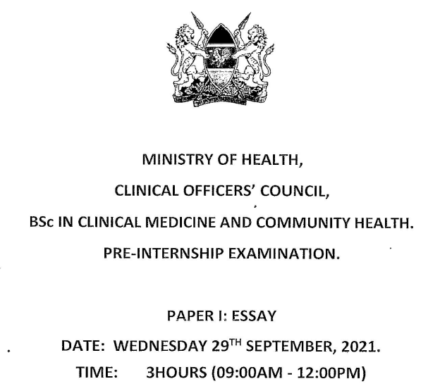 Clinical Officer Council (COC) Exam Papers 1 2021 (Degree)