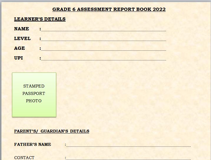 Grade 6 CBC assessment report card 2022