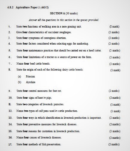 The KNEC KCSE 2020 Agriculture Paper 2 Past Paper (With Marking Scheme)