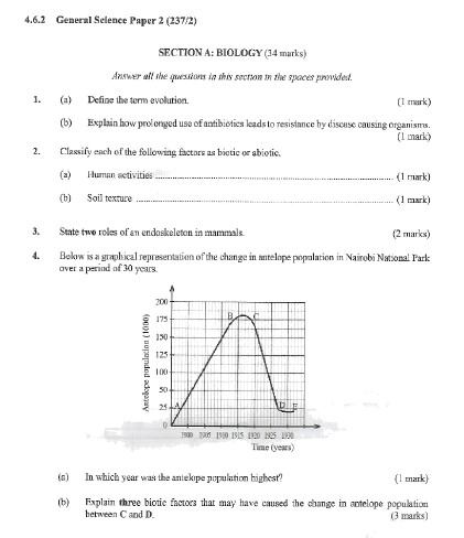 KNEC KCSE 2020 General Science Paper 2 Past Paper (With Marking Scheme)