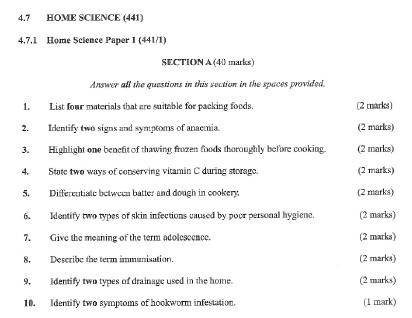 KNEC KCSE 2020 Home Science Paper 1 Past Paper (With Marking Scheme)
