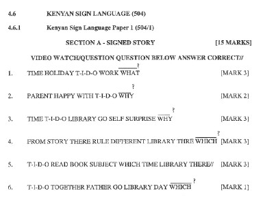 KNEC KCSE 2020 Kenya Sign Language Paper 1 Past Paper (With Marking Scheme)