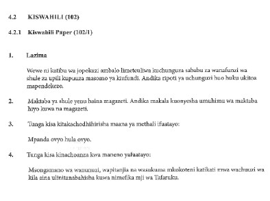 KNEC KCSE 2020 Kiswahili Paper 1 Past Paper (With Marking Scheme)