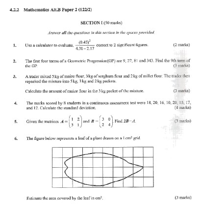 KNEC KCSE 2020 Mathematics Alt. B Paper 2 Past Paper (With Marking Scheme)