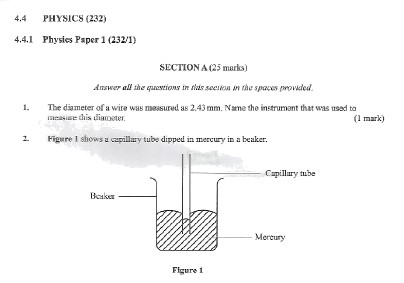 KNEC KCSE 2020 Physics Paper 1 Past Paper (With Marking Scheme)