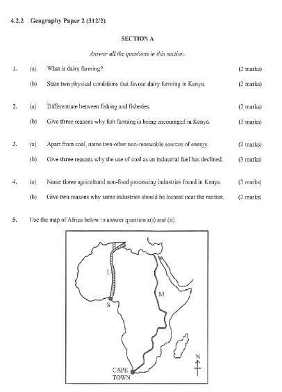 KNEC KCSE 2020 Geography Paper 2 Past Paper (With Marking Scheme)