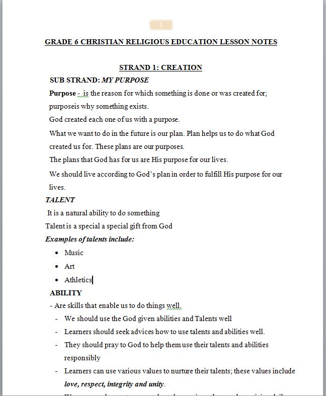 Grade 6 CBC C R E Lesson Notes 2022 Muthurwa