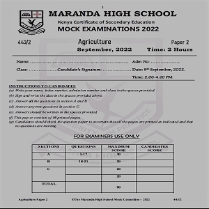Maranda Agriculture Paper 2 Sep 2022 Mock Past Paper