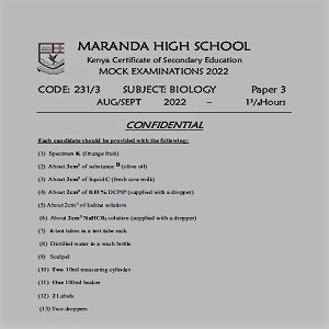 Maranda Biology Paper 3 Sep 2022 Mock Past Paper