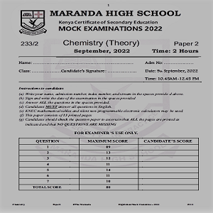 Maranda Chemistry Paper 2 Sep 2022 Mock Past Paper