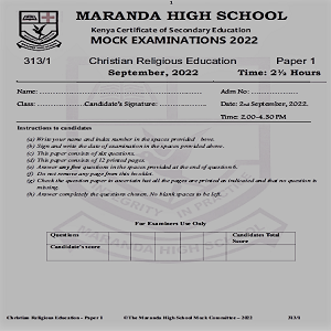 Maranda Christian Religion Education Paper 1 Sep 2022