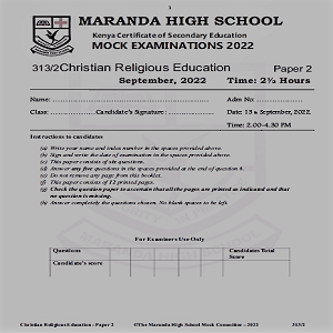 Maranda Christian Religion Education Paper 2 Sep 2022
