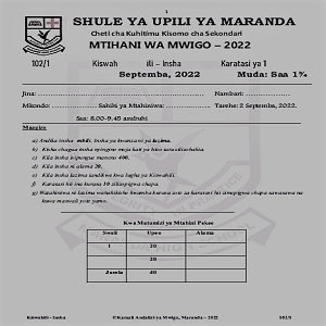 Maranda Kiswahili Paper 1 Sep 2022 Past Paper