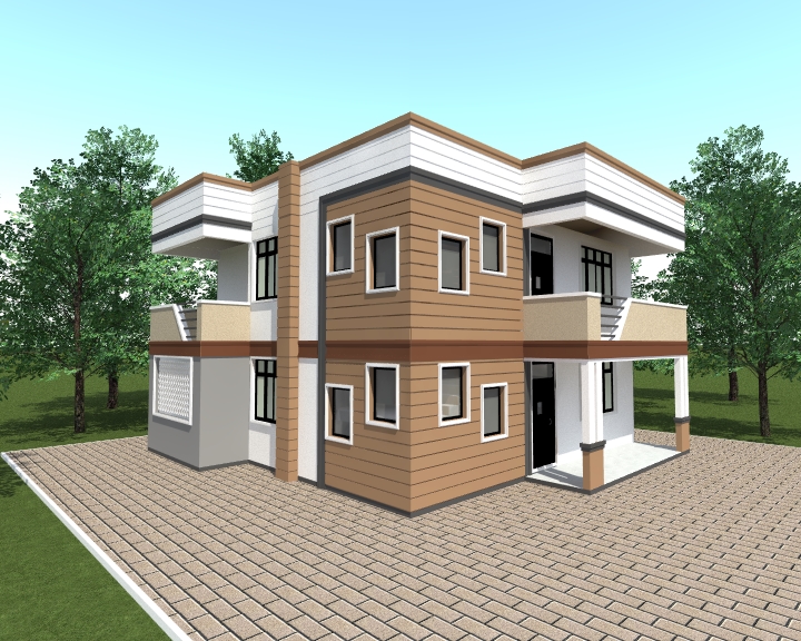 4 Bedroom Maisonette House Plan with Hidden Roof