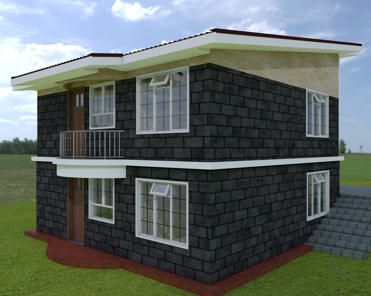 A Two Storey House Plan Consisting of Two Bedrooms Units