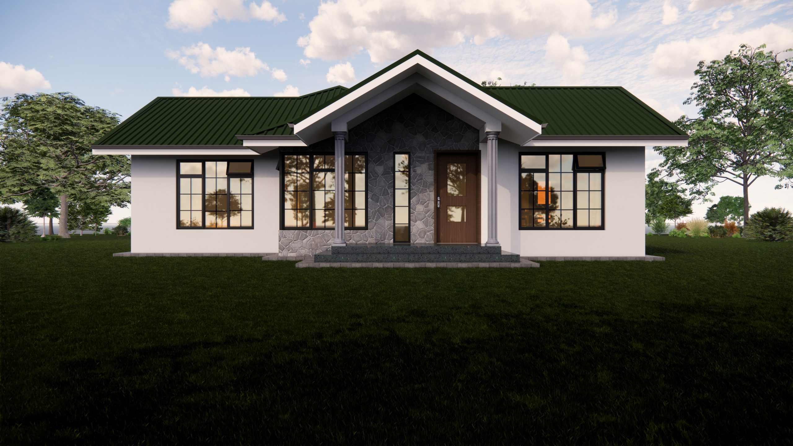 An Elegant Three Bedroom Bungalow House Plan