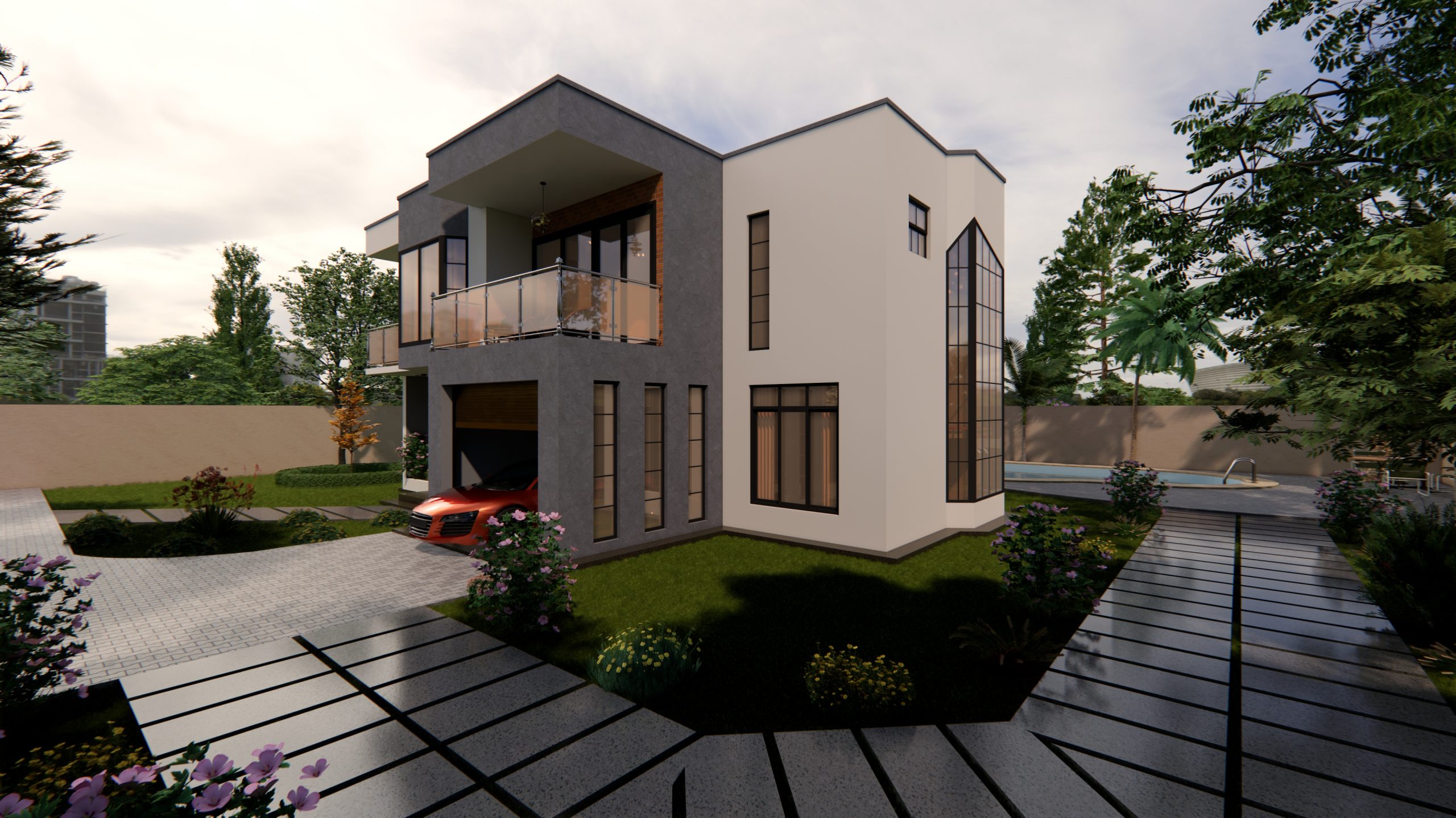 Five Bedroom Mansion House Plan with Flat Roof