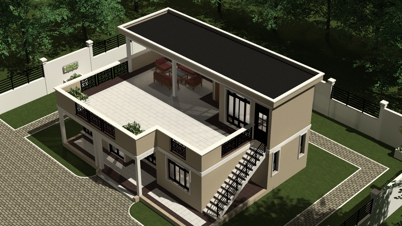 2 Bedroom Bungalow House Plan with Terrace